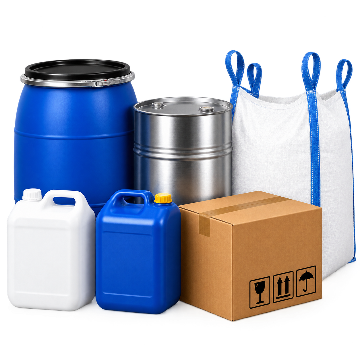 Industrial packaging product collage